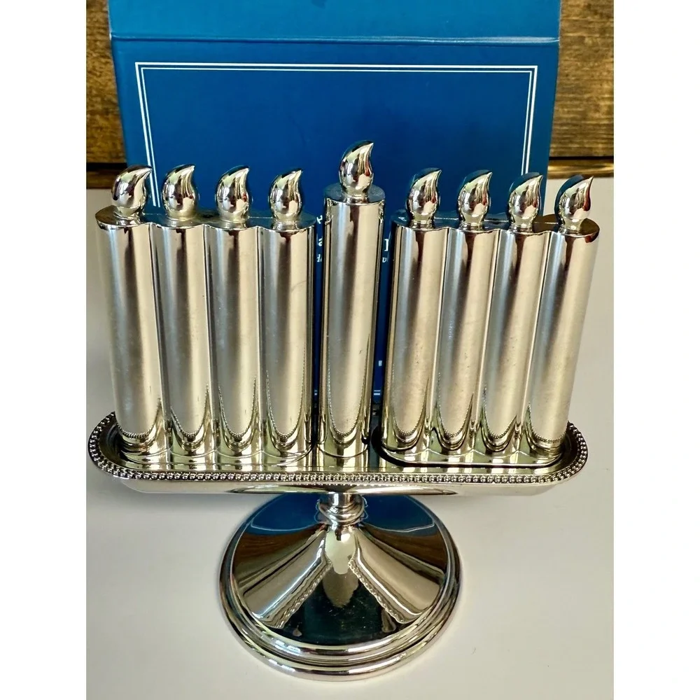 Pottery Barn Menorah Salt & Pepper Set 9 Branch Silver Hanukkah 3pc 4.5